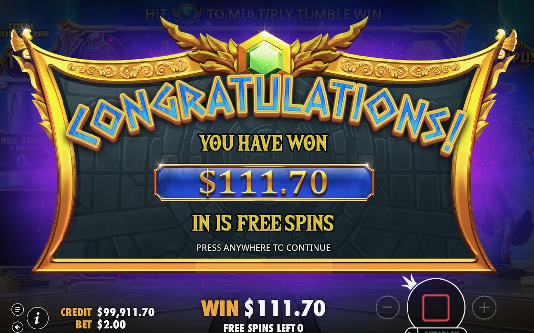 Win screen at the end of a tumble sequence