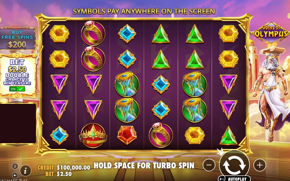 Base game on the 6x5 grid with Scatter and Tumble